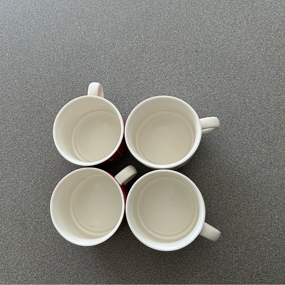 Pier 1 set of 4 stacking ❤️red & white heart ❤️design mugs with holder. - Picture 2 of 8